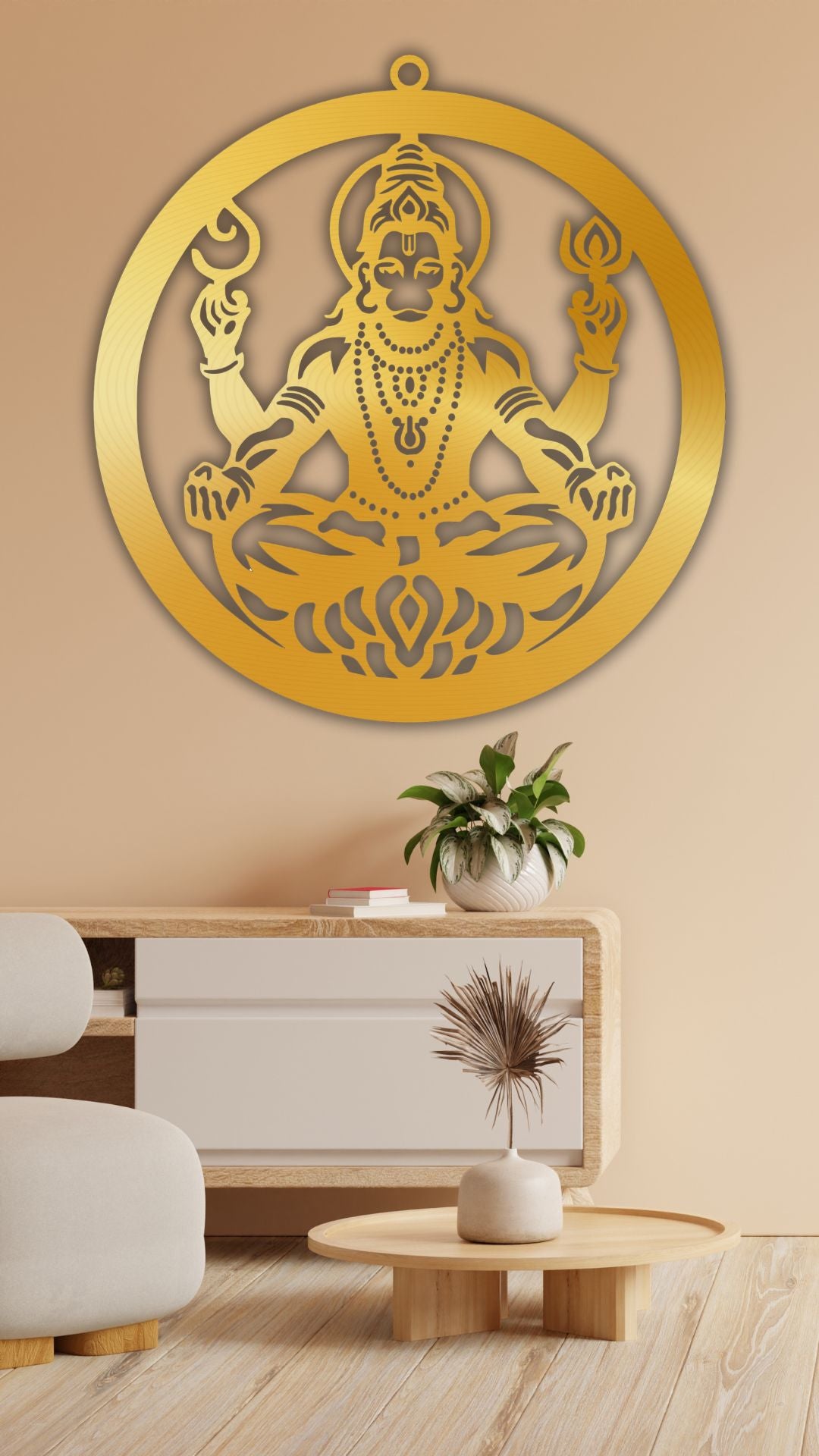 Golden BajrangBali Hanuman Ji Wall LED Wall Decor Light